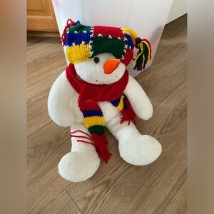 Vintage Sitting Snowman With Matching Hat & Scarf